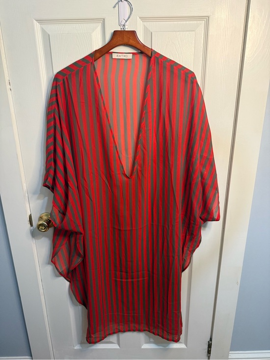 Kaftko Other - Kaftko Red Green Striped Semi-Sheer Kaftan One Size